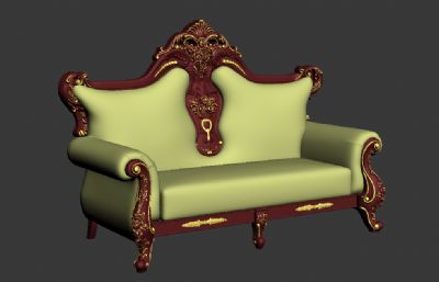 雕花牡丹单人沙发3D模型