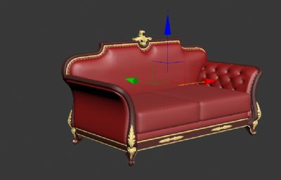 红色双人真皮沙发3D模型