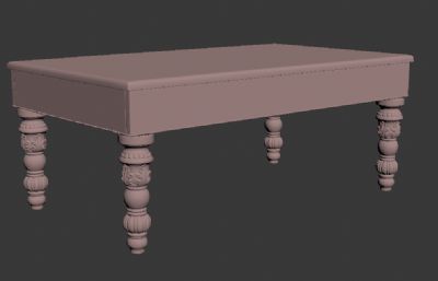 905圆腿雕花餐桌桌子3D模型