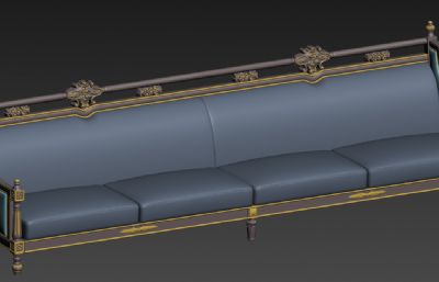 中式古典四人长条沙发3D模型