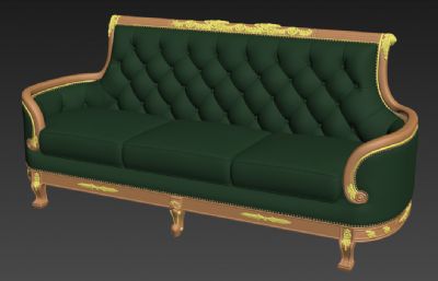 墨绿色三人沙发,真皮沙发3D模型