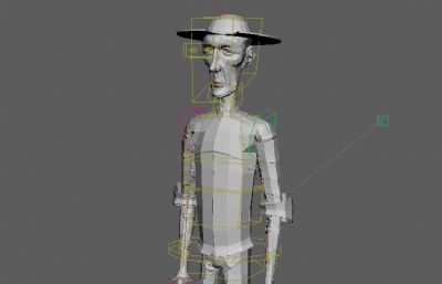 卡通戴帽男人,带标准的人类跳跃动画,带绑定Maya模型