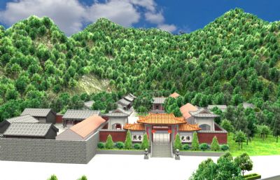 大雄宝禅院,文昌殿,二郎神庙,钟楼鼓楼等古建筑场景3D模型,FBX格式