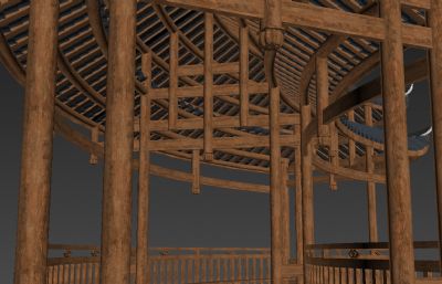 圆弧型风雨桥,廊桥3D模型