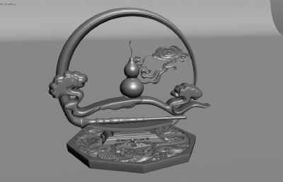 佛教法器钵盂,法杖,莲花座+道教法器葫芦,如意,拂尘等展示品3D模型,corona渲染(网盘下载)