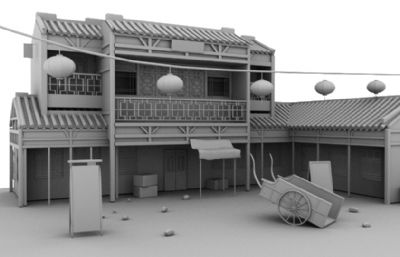 中国风建筑酒馆客栈maya模型素模