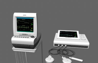 心脏除颤器+心电图检测器组合Maya模型,MB,FBX,OBJ格式文件