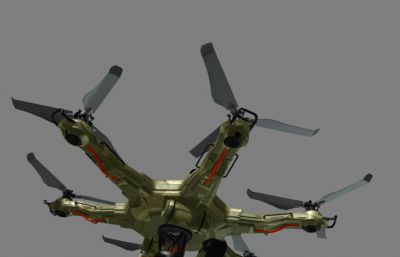 六翼无人机,军用攻击型无人机,挂载机枪的无人机Maya模型,MB,FBX,OBJ多种格式(网盘下载)