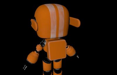 橘色可爱卡通小机器人FBX格式模型,有微笑,悲伤,卖萌等几款表情贴图