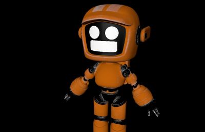 橘色可爱卡通小机器人FBX格式模型,有微笑,悲伤,卖萌等几款表情贴图
