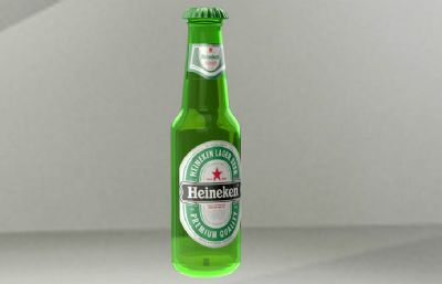 Heineken喜力啤酒瓶,冰镇啤酒3D模型