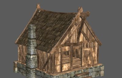带烟囱的木房子FBX模型,有高模和中模(网盘下载)
