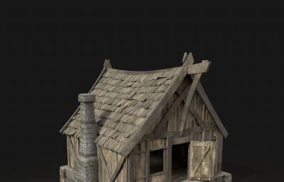 带烟囱的木房子FBX模型,有高模和中模(网盘下载)