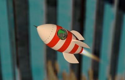 飞行姿态的卡通小火箭C4D模型,有贴图