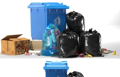 PBR次时代写实的垃圾桶,垃圾袋,生活垃圾堆3D模型