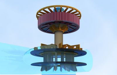 水电站水轮发电机组,导水机构,发电机转子3D模型