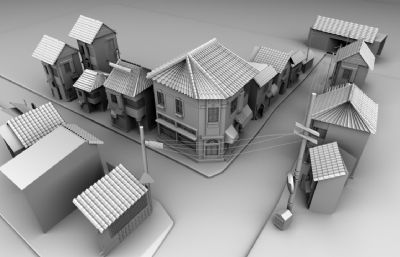 比较精细的仿古小镇村镇街道,巷子场景maya模型