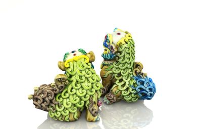 泰山石敢当陶瓷狮子,民间吉祥物3D模型