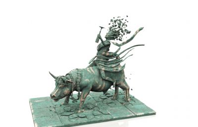 华尔街骑牛喝酒狂欢雕塑3D模型,可3D打印