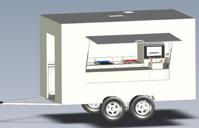 餐车,小吃车拖车模型,STP格式