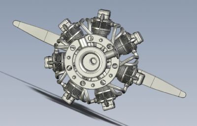 7缸径向星形发动机STP格式模型