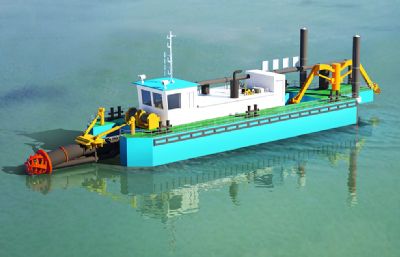 绞吸式挖泥船,挖沙船3D模型