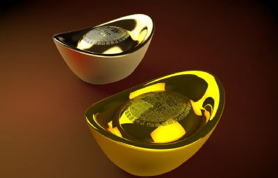 两个招财进宝的金元宝C4D模型