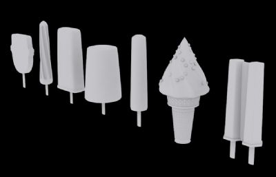 各种常见的冰棍,雪糕,冰激凌造型3D模型白模