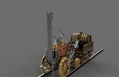 复刻版-史蒂芬森-火箭号1829蒸汽火车3D模型,STEP格式