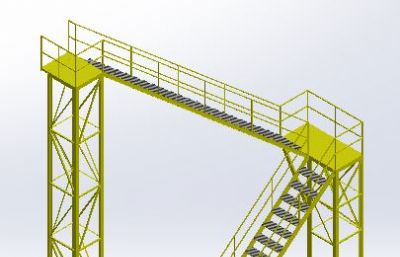 工业厂房钢架楼梯平台Solidworks设计图纸模型