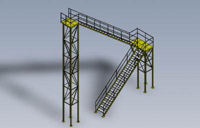 工业厂房钢架楼梯平台Solidworks设计图纸模型