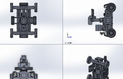 四轮战争机器人战车SLDPRT,STEP格式模型(百度网盘下载)