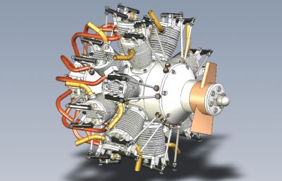 双7缸星形发动机3D模型,STP格式
