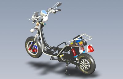 电动摩托车,电动车框架结构3D模型,STEP格式