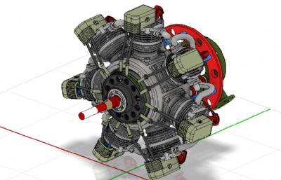带螺旋桨的7缸星形发动机3D模型,STP格式