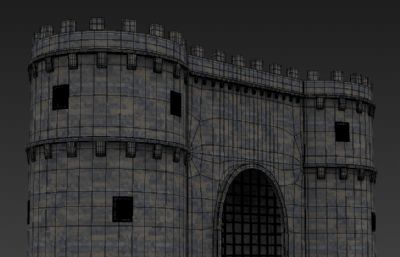 铁栏城门的要塞城墙建筑3D模型