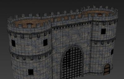 铁栏城门的要塞城墙建筑3D模型