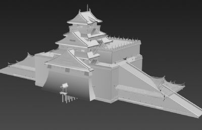 日式风格古典城楼城墙建筑3D模型,60个FBX模型文件的组合(网盘下载)