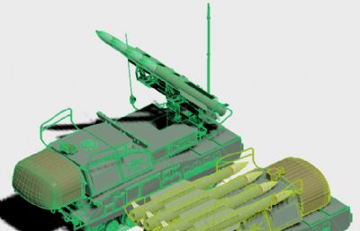 四连发火箭炮发射车+导弹3D模型二