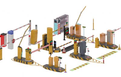 各种小区工厂入口升降杆,车库升降杆,收费杆3D模型