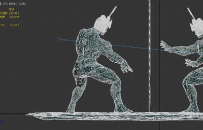 古代士兵武术对战雕塑设计3D模型