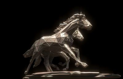 双马奔腾几何雕塑设计3D模型
