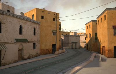 CS沙漠射击场景,中东风格街道建筑,废墟小镇场景3D模型