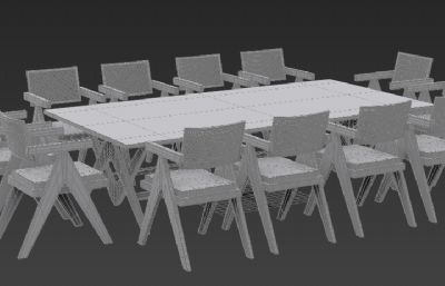 餐桌餐椅,会议室桌椅3D模型白模