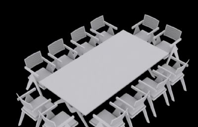 餐桌餐椅,会议室桌椅3D模型白模