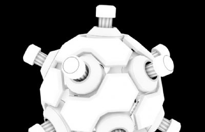 科幻机械球体3D模型白模