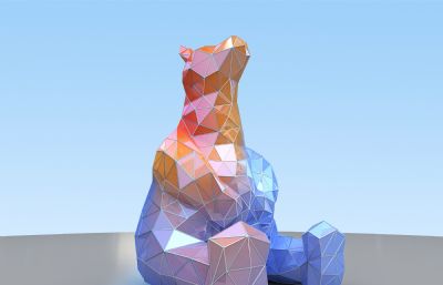 渐变色几何熊雕塑设计3D模型