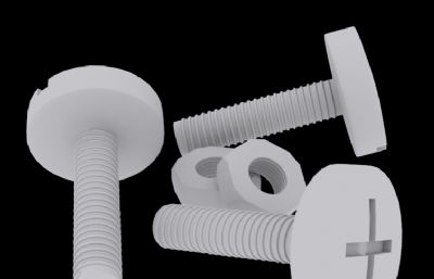 螺丝钉,螺丝母3D模型白模