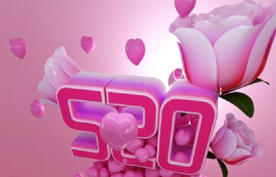 粉色玫瑰气球520表白场景C4D模型,Octane材质渲染