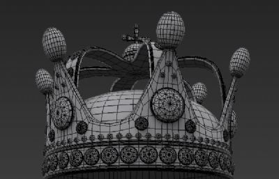 镶嵌宝石的奢华王冠,皇冠3D模型白模